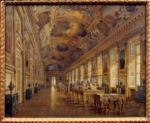 Pohled na velkou galerii Apollon v Musee du Louvre v roce 1880 (olej na plátně)