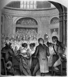 Přijetí abbé Jean Sibrake (Jean-Sibrakes) (Siffrein) Maury (1746-1817) na Academy Francaise v roce 1785 - rytina Francka