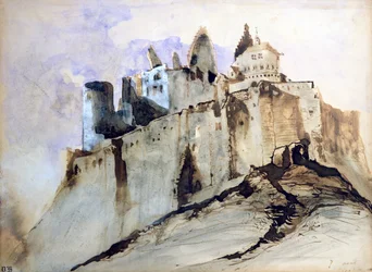 Zámek Vianden, 1871 (wc, pero a inkoust a mytí na papíře)