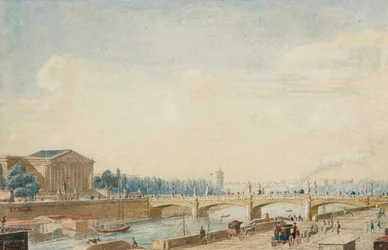 Pohled na Pont de la Concorde a Palais Bourbon v Paříži