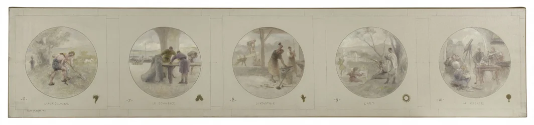 Skica pro galerii Lobau na pařížské radnici: Zemědělství. Obchod. Průmysl. Umění. Věda, 1890 (tužka, olej na plátně)