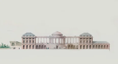 První návrh pro Chateau du Bouilh, Saint Andre de Cubzac, Akvitánie, kolem roku 1787 (pero, inkoust a wc)
