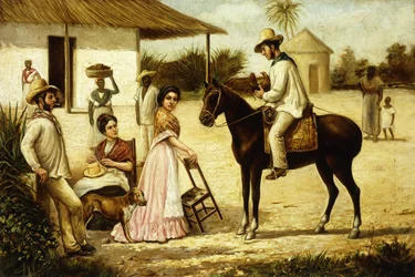 Rodina sedláků u dveří stodoly; Rodina Guajiros u brány pastviny, ca.1880