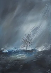HMS Beagle v Storm off Cape Horn 24. prosince 1832. 2012, (Olej na plátně)