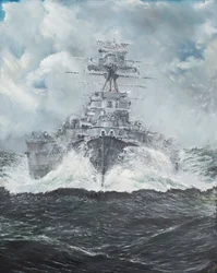 HMS Hood míří do Bismarcka 23. května 1941, 2014, (olej na plátně)