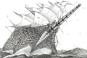 Storm Creators Wellingtonský průliv, 2023 (tuš a tužka na papíře)