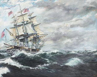 USS Constitution míří pro HM Fregate Guerriere 19081812, 2003, (olej na plátně)