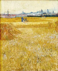 Arles: pohled z pšeničných polí - Ženci, 1888