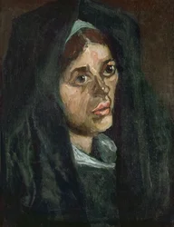 Hlava selské ženy v zeleném šátku, 1885.