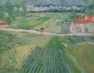Krajina v Auvers po dešti (Krajina s kočárem a vlakem)