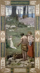 ""Dítě svaté Genevieve v modlitbě"" (Svatá Genevieve jako dítě v modlitbě) Obraz Vincenta van Gogha (1853-1890) 1876 Rozměr 136,5 x 76,3 cm Muzeum Van Gogha, Amsterdam