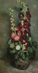 Váza se slézovými růžemi, 1886
