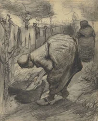 Rolnická žena s rybníkem v zahradě (1885)