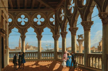 Pohled na Bacino di San Marco z lodžie Palazzo Ducale, Benátky.