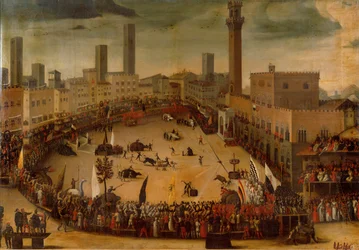 Piazza del Campo, turnaj alegorických zvířat (olej na plátně)