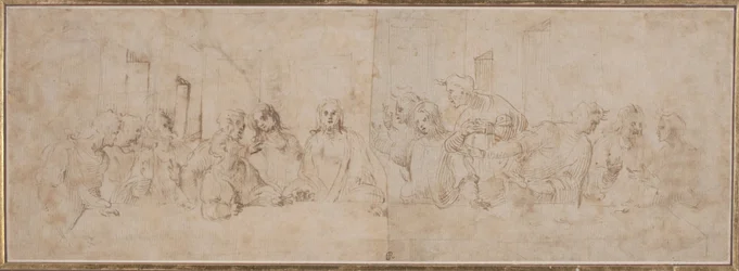 a) Poslední večeře; b) Putti, asi 1515 (kresba perem a tuší)