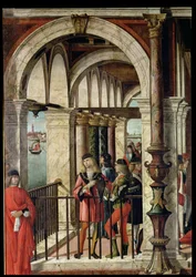 Příjezd anglických velvyslanců, detail, z cyklu St. Ursula, 1498 detail olej na plátně z roku 119435