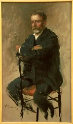 Portrét Renata Fuciniho, italského spisovatele Vittoria Mattea Corcose (1859-1933), olej na kartonu, 23x14 cm