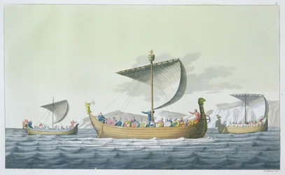 Flotila Viléma Dobyvatele, 1066, deska 8 z „Le Costume Ancien et Moderne“ od Julese Ferraria, vydáno kolem 20.–30. let 19. století