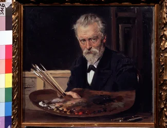 Autoportrét (Autoportrét). Obraz Vladimíra Jegoroviče Makovského (Makovskij, Makovskij) (1846-1920), huile sur toile