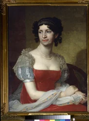 ""Portrét princezny Margarity Dolgorukaya (1785-1814)"" Nosí perlový náhrdelník a diadém. Obraz Vladimíra Lukiče Borovikovského (nebo Borovikovského) (1757-1825) 1785 Státní Treťjakovská galerie, Moskva