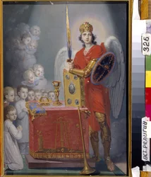 Děti císaře Pavla I. (1754-1801) před oltářem, chráněné archandělem Michaelem - Malířství Vladimíra Lukiče Borovikovského (1757-1825), - Olej na plátně - Státní muzeum náboženské historie, Petrohrad