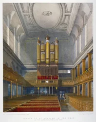 Interiér, při pohledu na západ, Church of St Dunstan in the West, Fleet Street, City of London, 1829