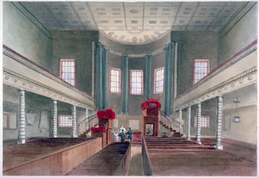 Vnitřní pohled na St Pancras New Church, Londýn, 1855