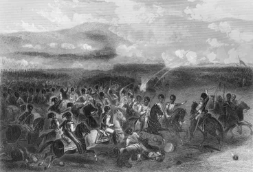 Útok těžké jízdy v bitvě u Balaklavy během krymské války, 1854 1857.