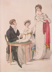 Dvě ženy a muž v celovečerních šatech, c1810