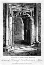 Vchod do kaple svatého Erasma, Westminster Abbey, Londýn, 1817.