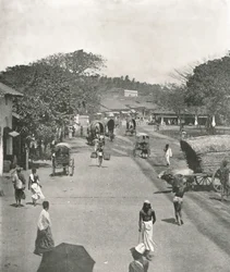 Pouliční scéna poblíž radnice, Colombo, Ceylon, 1895.