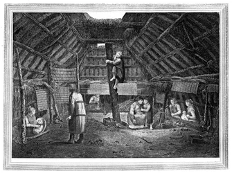 Uvnitř domu v Oonalashka, c1776-1779.