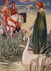 Král Artuš žádá Paní jezera o meč Excalibur, 1911.