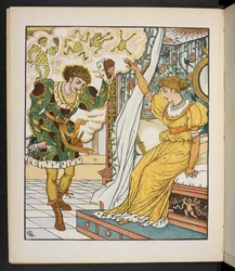 „Králova dcera a žába“ od Jakoba a Wilhelma Grimmových (litografie)
