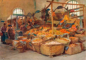 Ovocný stánek, Mentone Market, c1875-1906, 1906