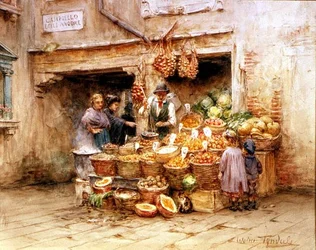 Ovocný stánek (akvarel)