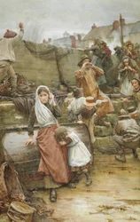 Katastrofální scéna v cornwallské rybářské vesnici, 1889
