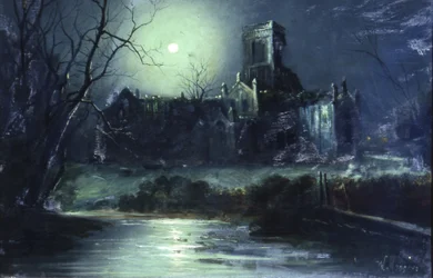 Kirkstall Abbey od Moonlight (olej na plátně)