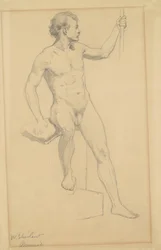 Sedící mužský akt, cca 1870-77 (grafit na tkaném papíře)