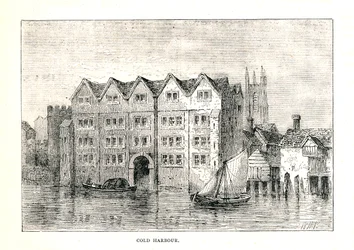Cold Harbour. Medieval Mansion House North Bank of Thames nad London Bridge, 1894