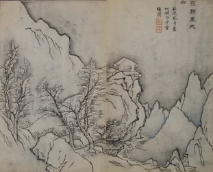 Snowy Peaks Touching the Heavens, na způsob Snow-covered Inn od Jing..., první vydání, 1679.