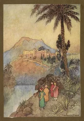 Deska 27: "Přiblížili se k nádhernému souboru budov.", z Folk-Tales of Bengal... S 32 barevnými ilustracemi od Warwicka Goblea. (Luxusní vydání.)