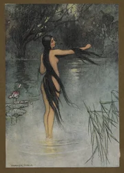 Talíř 29: "Když vylezla z vody, jaká změna na ní byla vidět!", z Lidových příběhů Bengálska... S 32 barevnými ilustracemi od Warwicka Goblea (Edice de luxe.). 1914