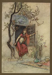 Deska 7: "Dívka ze zdi-Amirah." Lidové příběhy Bengálska ... S 32 barevnými ilustracemi od Warwicka Goblea (Edice de luxe)