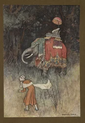 Deska 8: „Najednou mu slon nádherně přeběhl přes cestu“, z Lidových příběhů Bengálska... S 32 barevnými ilustracemi od Warwicka Gobleho (Edice de luxe)