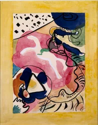 Expresionismus: obalový projekt pro almanach „“The Blue Rider““ (Der Blaue Reiter) od Vassily Kandinsky (nebo Wassily Kandinski nebo Kandinskij, 1866-1944). Čína inkoust a akvarel. 1911 Rozm. 27,7x21