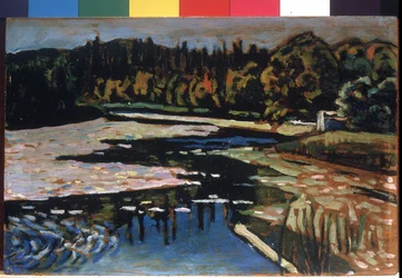 ""Řeka na podzim" (řeka na podzim) Obraz Wassily Kandinsky (nebo Wassily Kandinski nebo Kandinskij