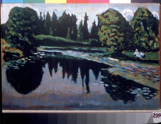 "Un fleuve en ete"" (Řeka v létě) Obraz Vasilije Kandinského (nebo Wassily Kandinského nebo Kandinského