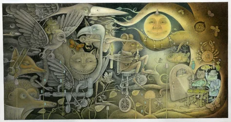Stvoření, která se objevila ze tmy, 2010 (kombinovaná technika na umělecké desce)